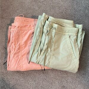Casual Leightweight Drawstring Pants - Pink & Light Sage